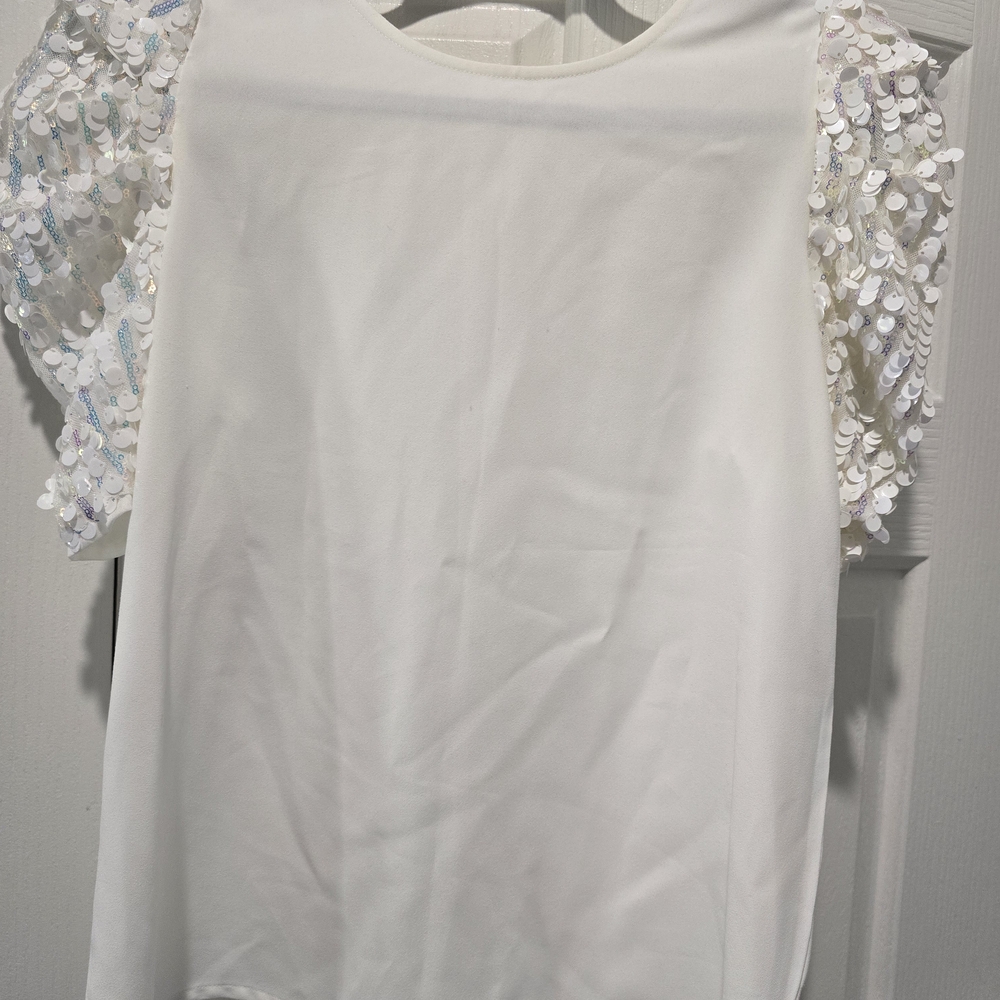 TCEC White Top with Sequin Sleeves